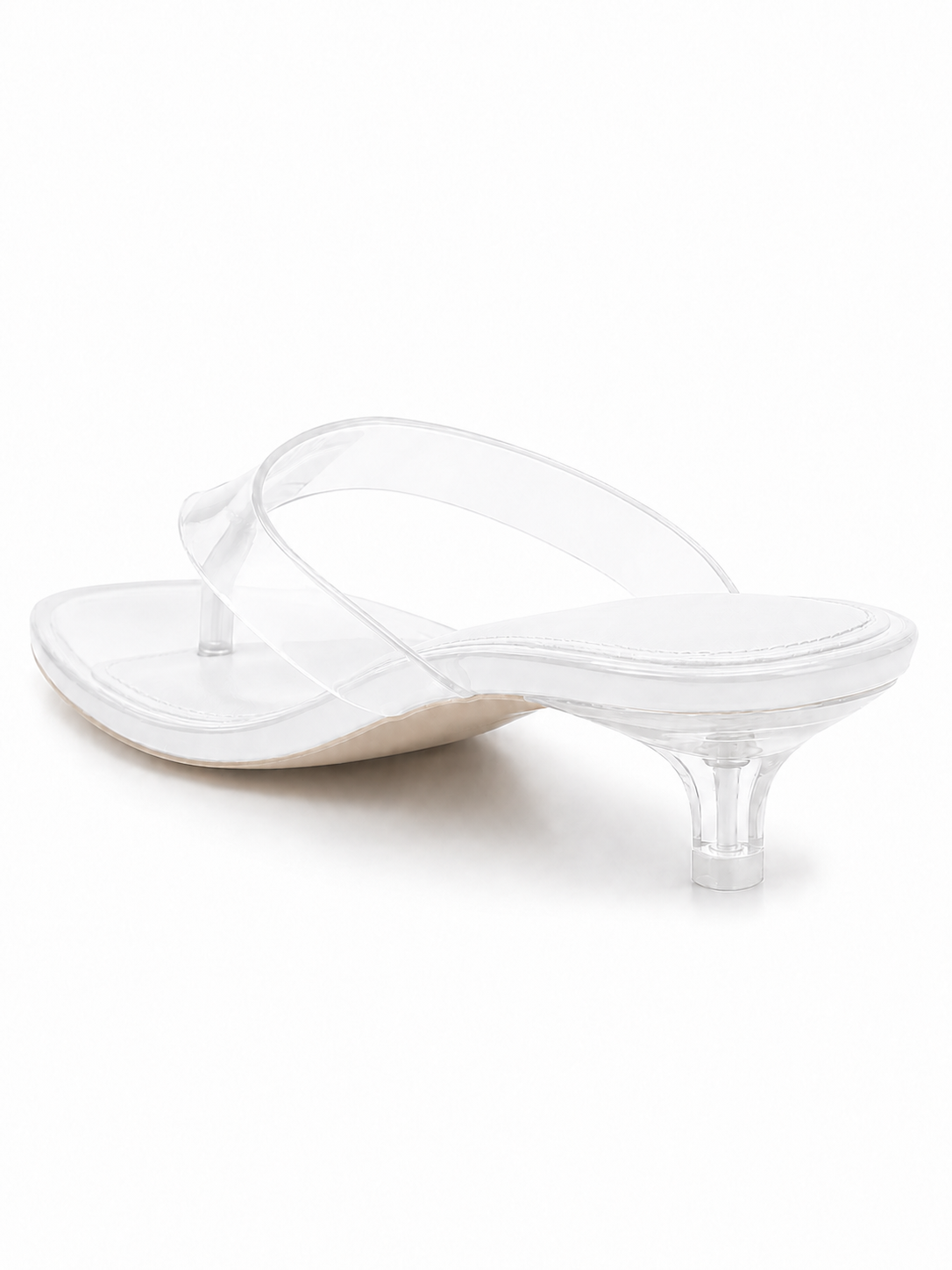 Transparent Kitten Heel Thong Sandals – Minimal Clear Jelly Slide Heels for Women