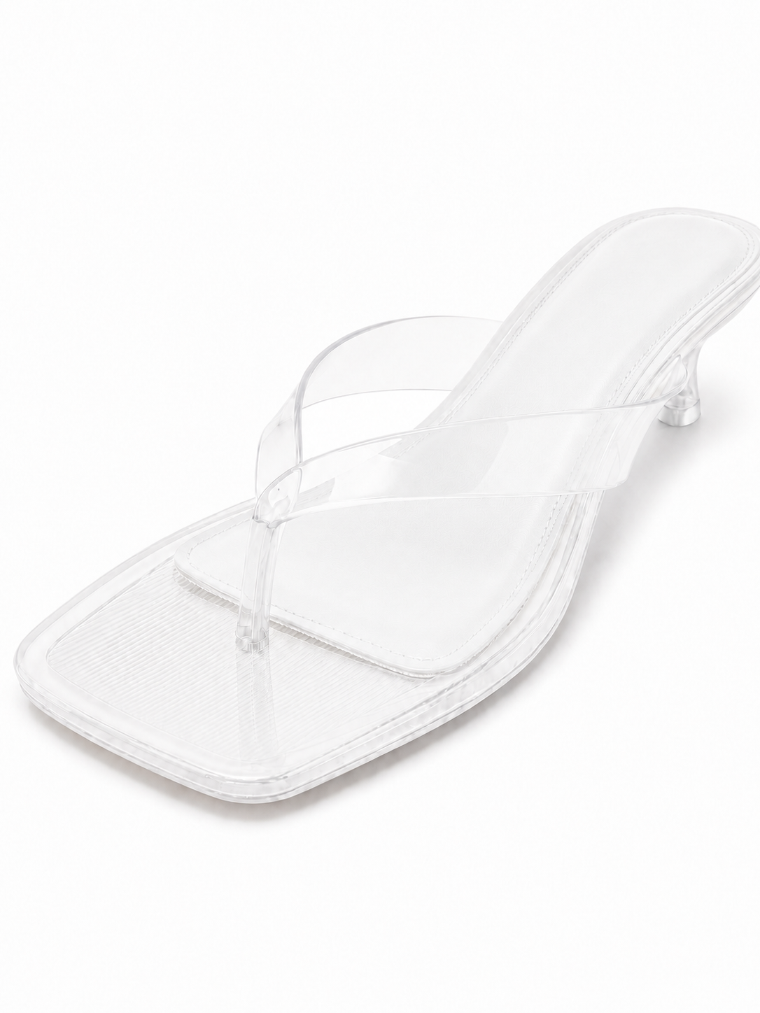 Transparent Kitten Heel Thong Sandals – Minimal Clear Jelly Slide Heels for Women