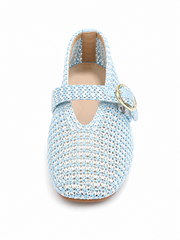 Women’s Woven Mary Jane Flats – Breathable Raffia Knit Ballet Shoes with Buckle Strap