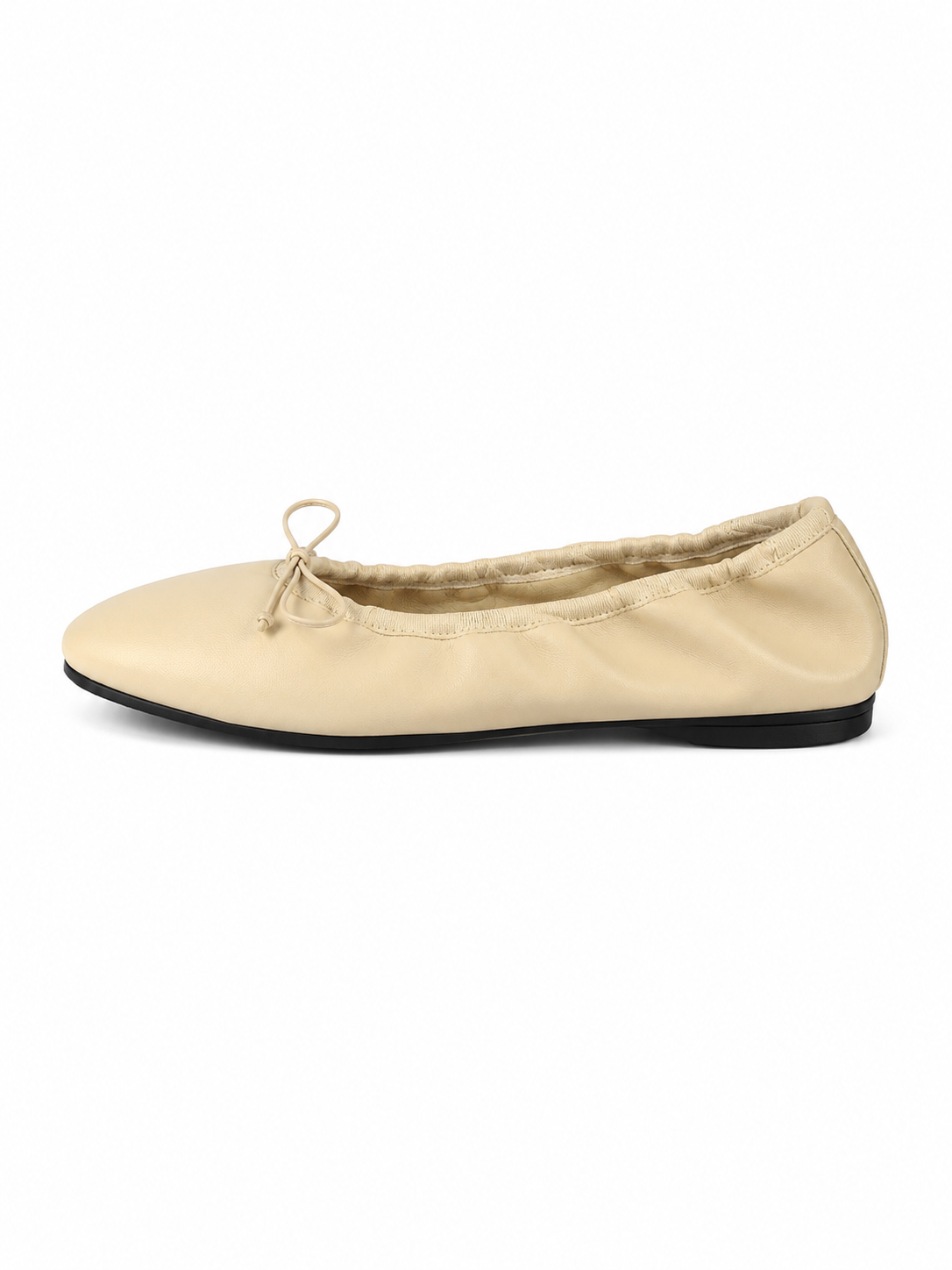 Luna Ruched Leather Ballet Flats – Minimalist Bow Slip-On Shoes for Women