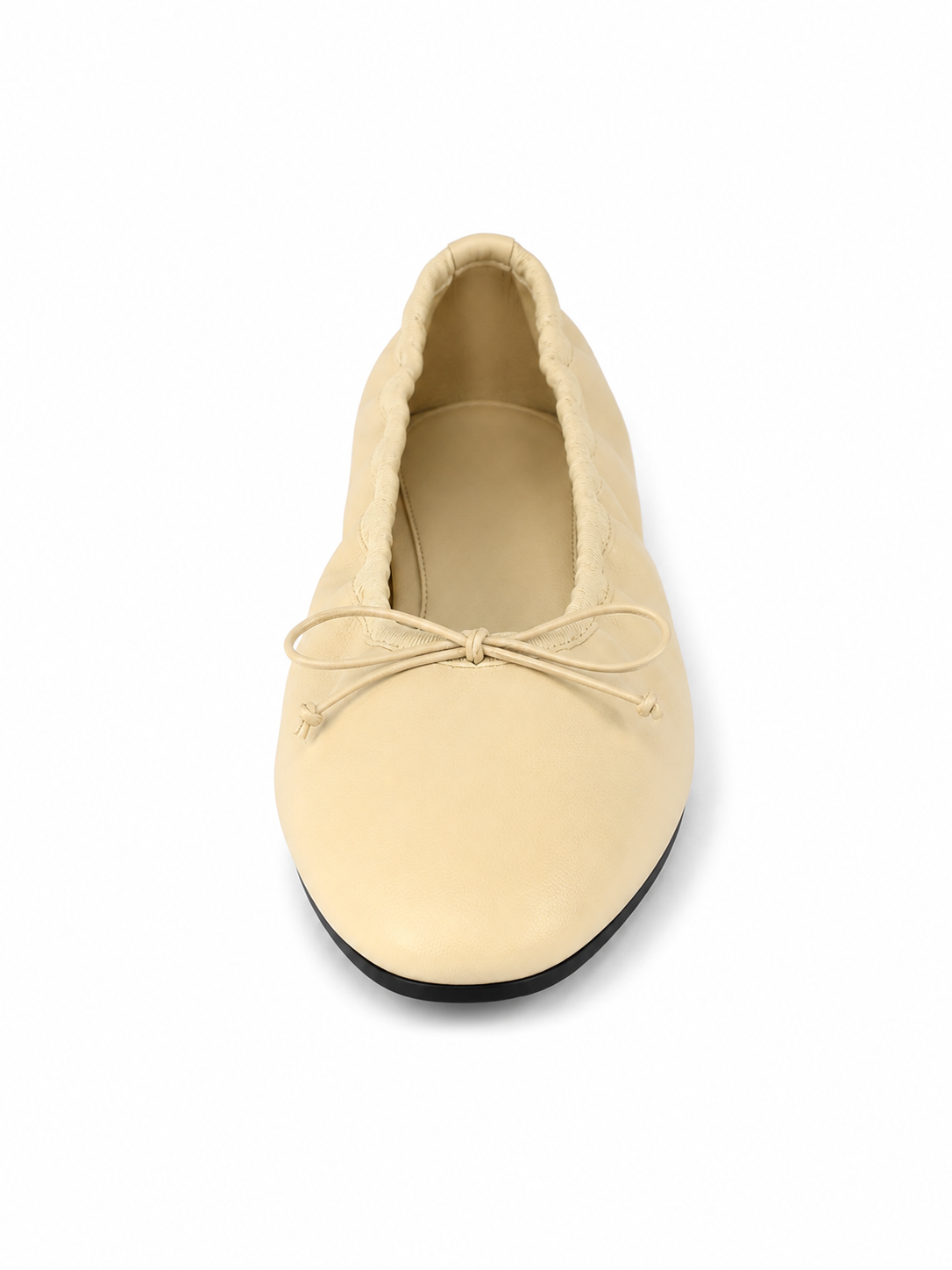 Luna Ruched Leather Ballet Flats – Minimalist Bow Slip-On Shoes for Women