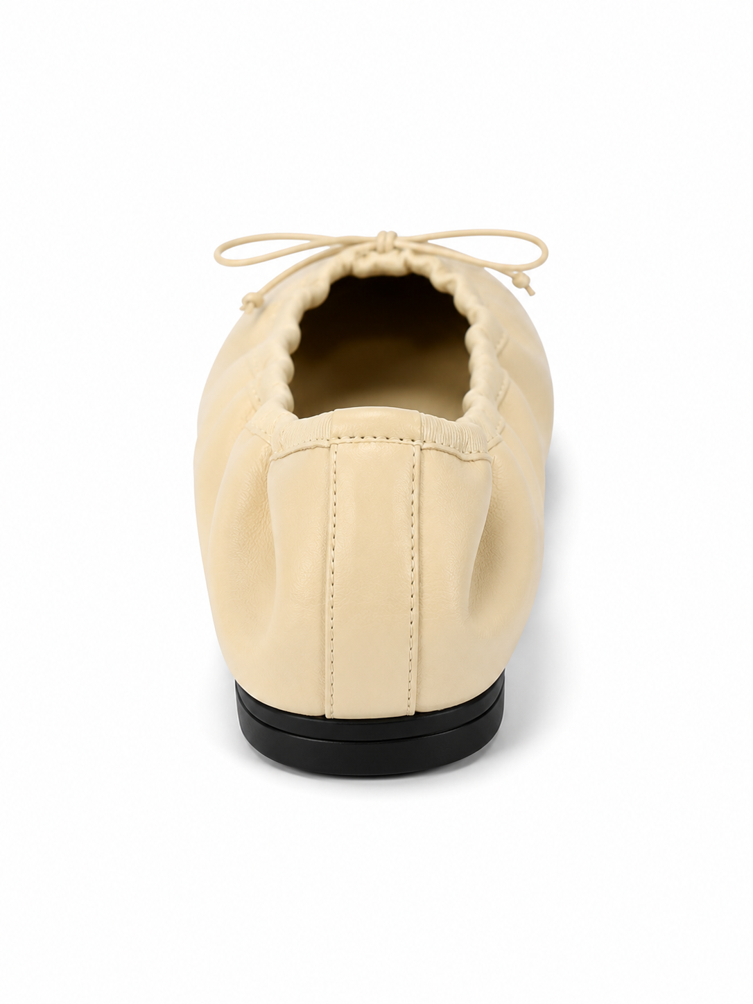 Luna Ruched Leather Ballet Flats – Minimalist Bow Slip-On Shoes for Women