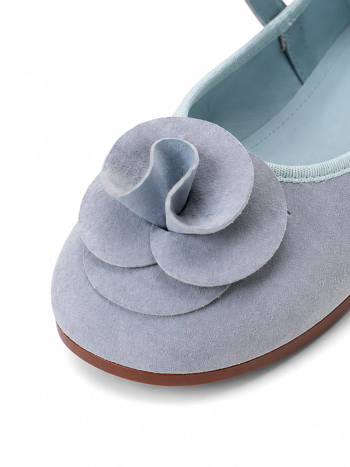 Vintage Floral Mary Jane Flats for Women – Retro Ballet Flats with Statement Rosette Strap