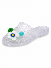Sparkle Jelly Flower Slides – Transparent Floral Rhinestone Slip-On Sandals for Women