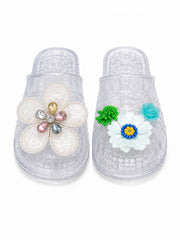 Sparkle Jelly Flower Slides – Transparent Floral Rhinestone Slip-On Sandals for Women