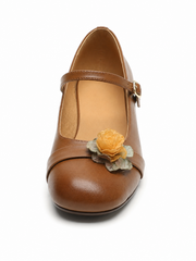 Vintage Floral Mary Jane Pumps for Women – Retro Block Heel Ballet Shoes with Adjustable Strap