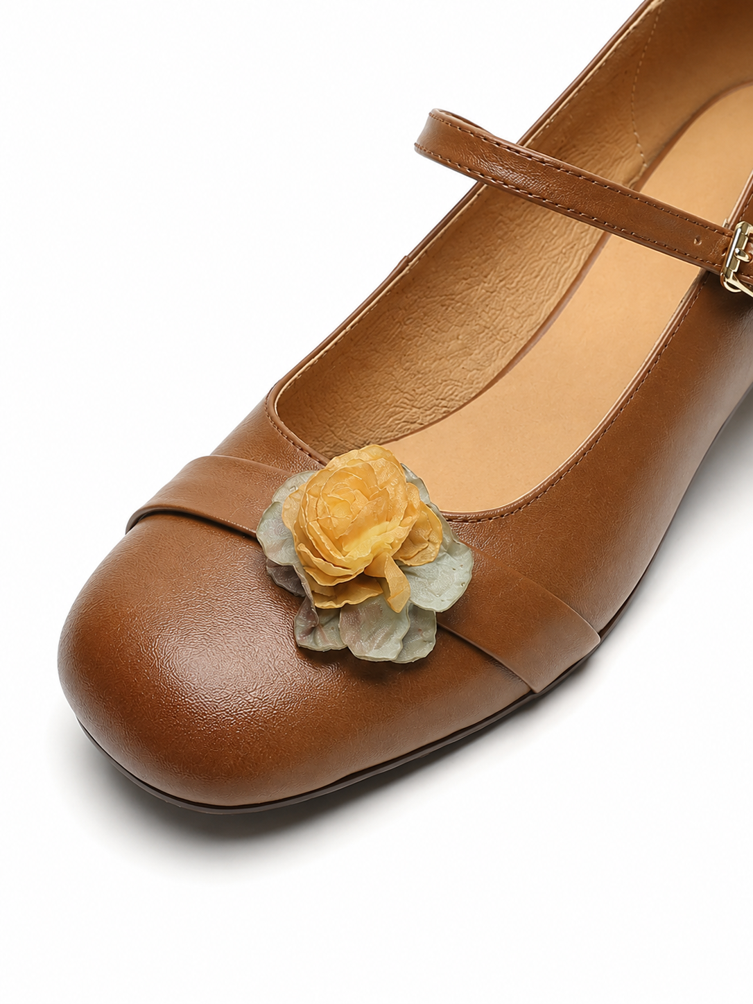 Vintage Floral Mary Jane Pumps for Women – Retro Block Heel Ballet Shoes with Adjustable Strap