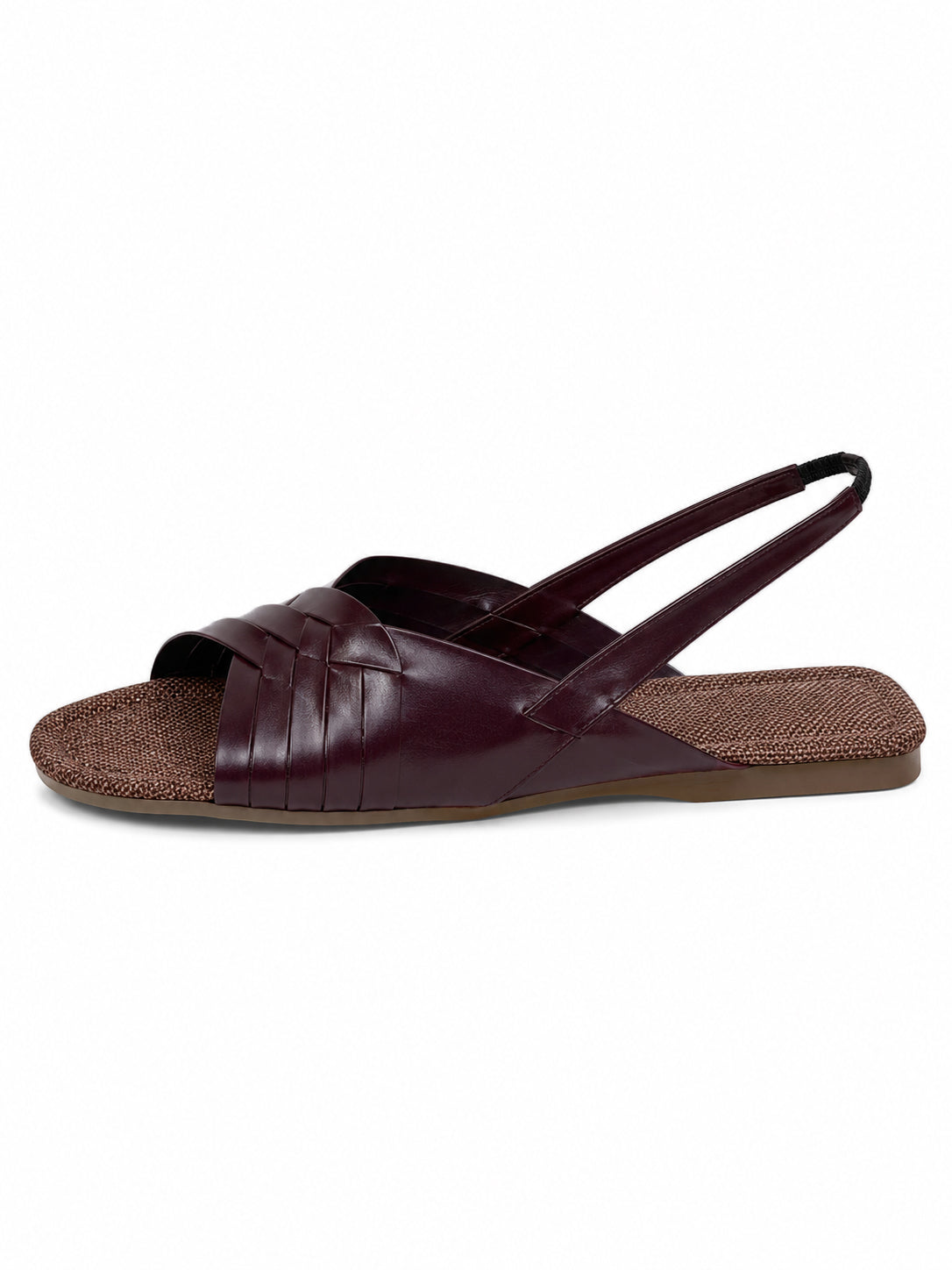 Woven Slingback Flat Sandals for Women – Vintage Burgundy Strappy Open Toe Summer Slides