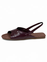 Woven Slingback Flat Sandals for Women – Vintage Burgundy Strappy Open Toe Summer Slides