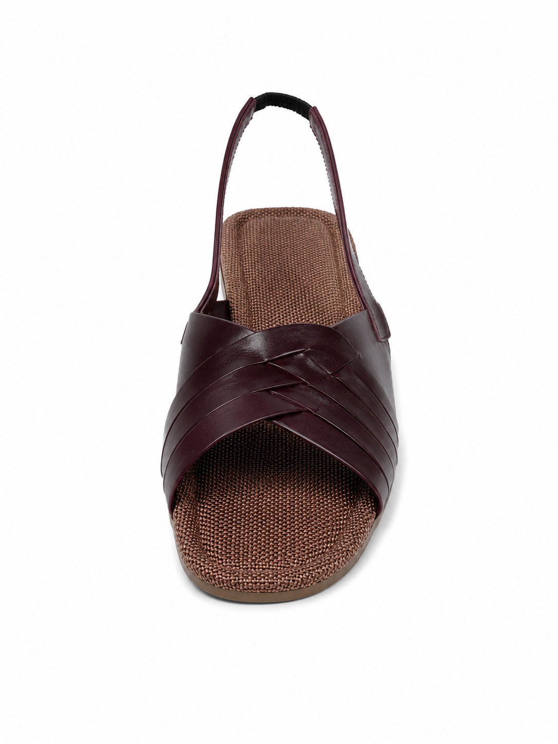 Woven Slingback Flat Sandals for Women – Vintage Burgundy Strappy Open Toe Summer Slides