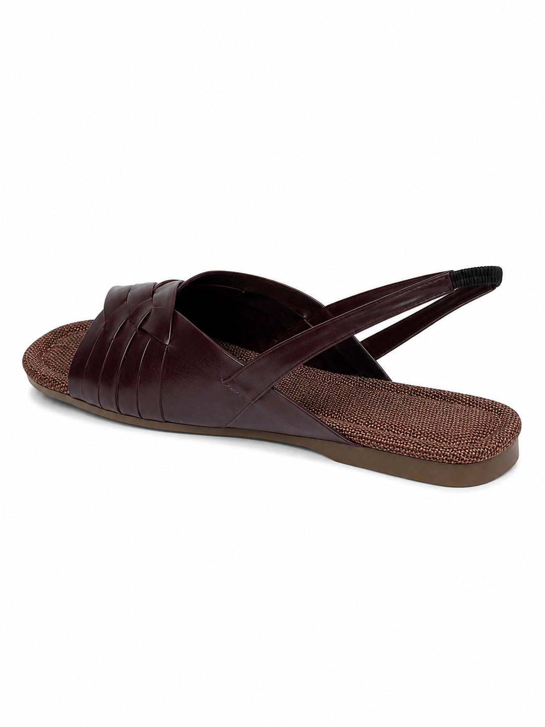 Woven Slingback Flat Sandals for Women – Vintage Burgundy Strappy Open Toe Summer Slides