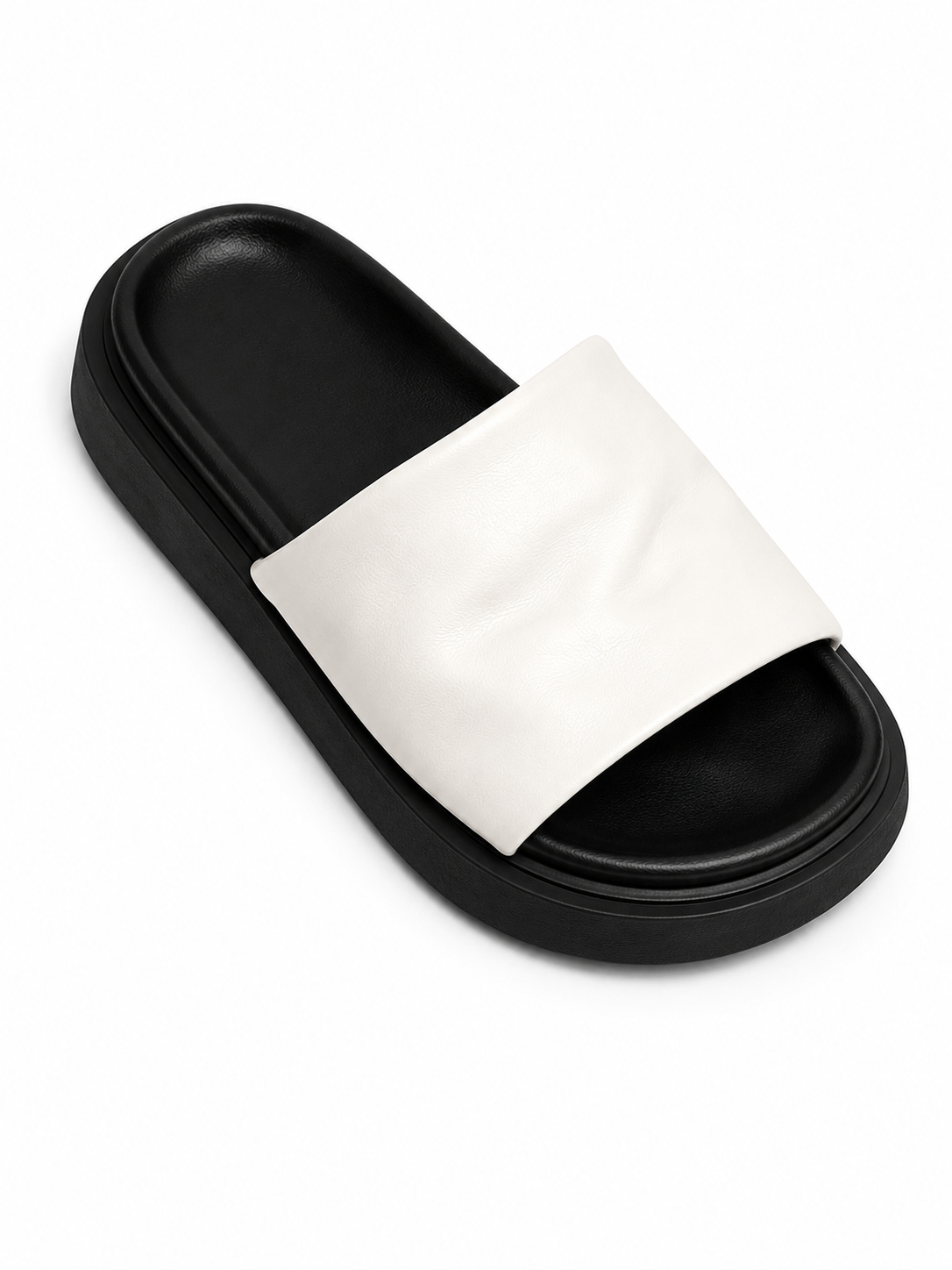 Minimalist Puffy Platform Slide Sandals – Soft Leather Cushion Slip-On Summer Slides for Women