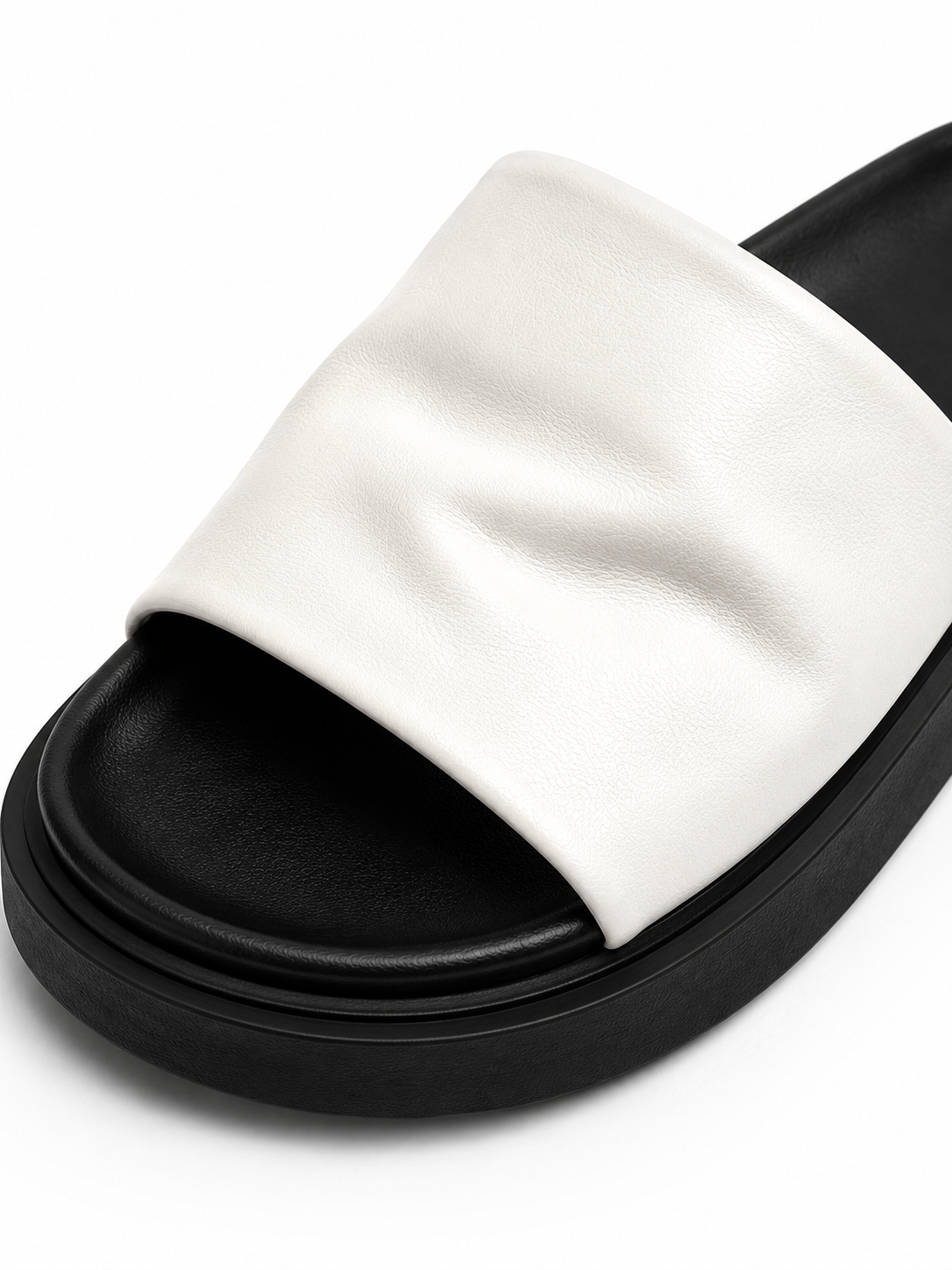 Minimalist Puffy Platform Slide Sandals – Soft Leather Cushion Slip-On Summer Slides for Women