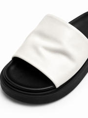 Minimalist Puffy Platform Slide Sandals – Soft Leather Cushion Slip-On Summer Slides for Women