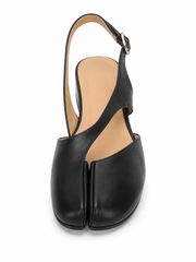 Minimalist Tabi Slingback Sandals – Soft Leather Split Toe Low Block Heel Flats