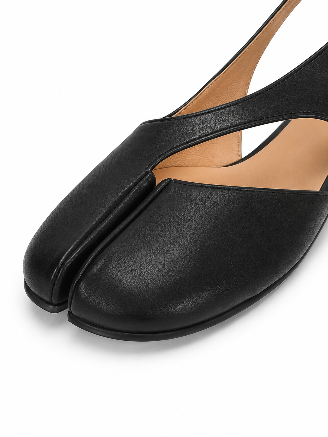 Minimalist Tabi Slingback Sandals – Soft Leather Split Toe Low Block Heel Flats