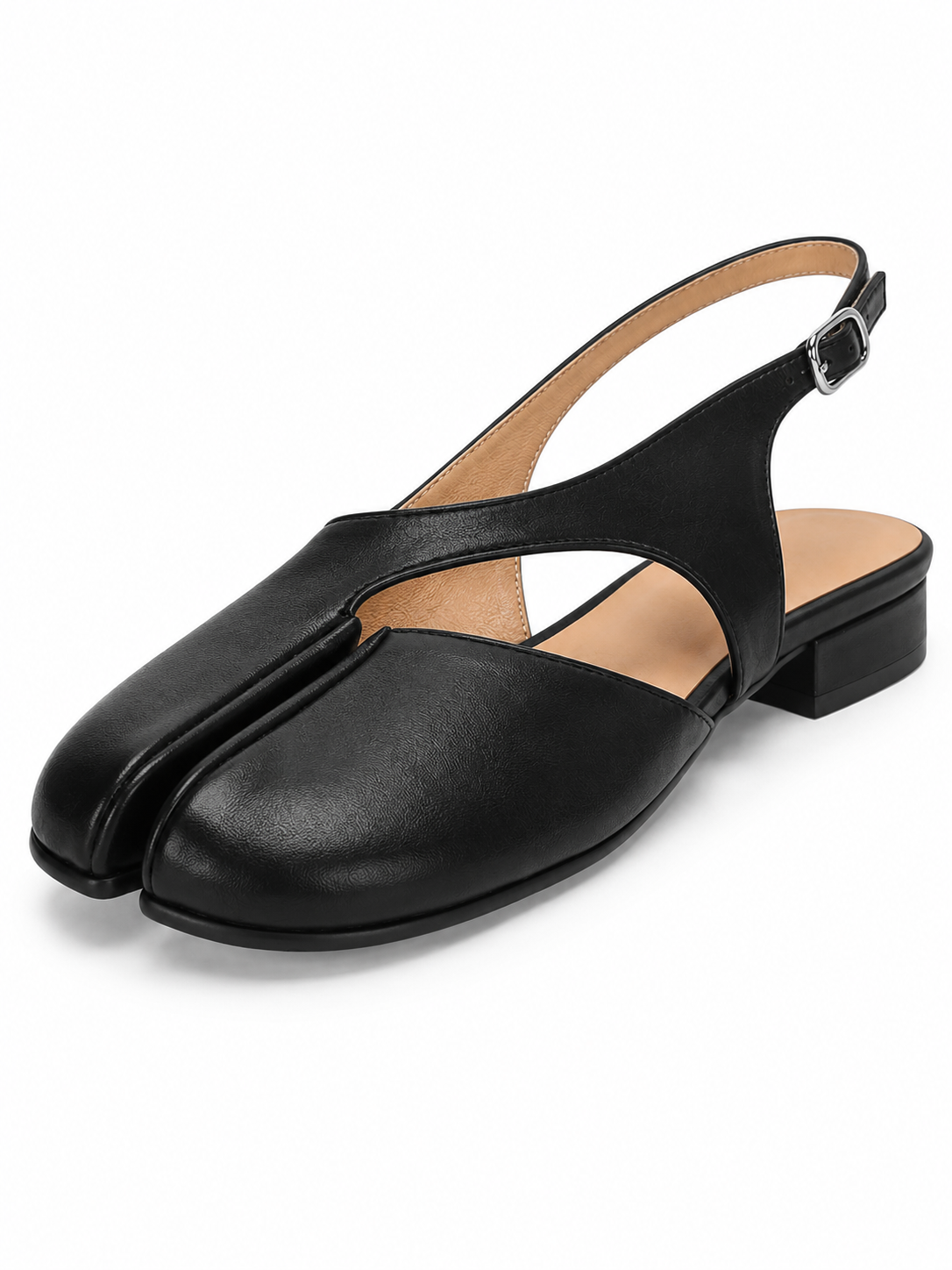 Minimalist Tabi Slingback Sandals – Soft Leather Split Toe Low Block Heel Flats