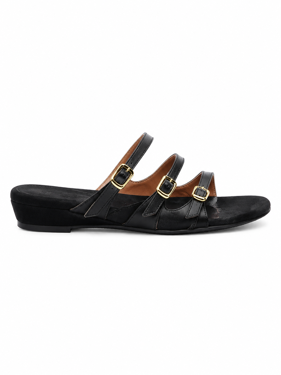Triple Buckle Minimalist Slide Sandals for Women – Soft Comfort Low Wedge Mules