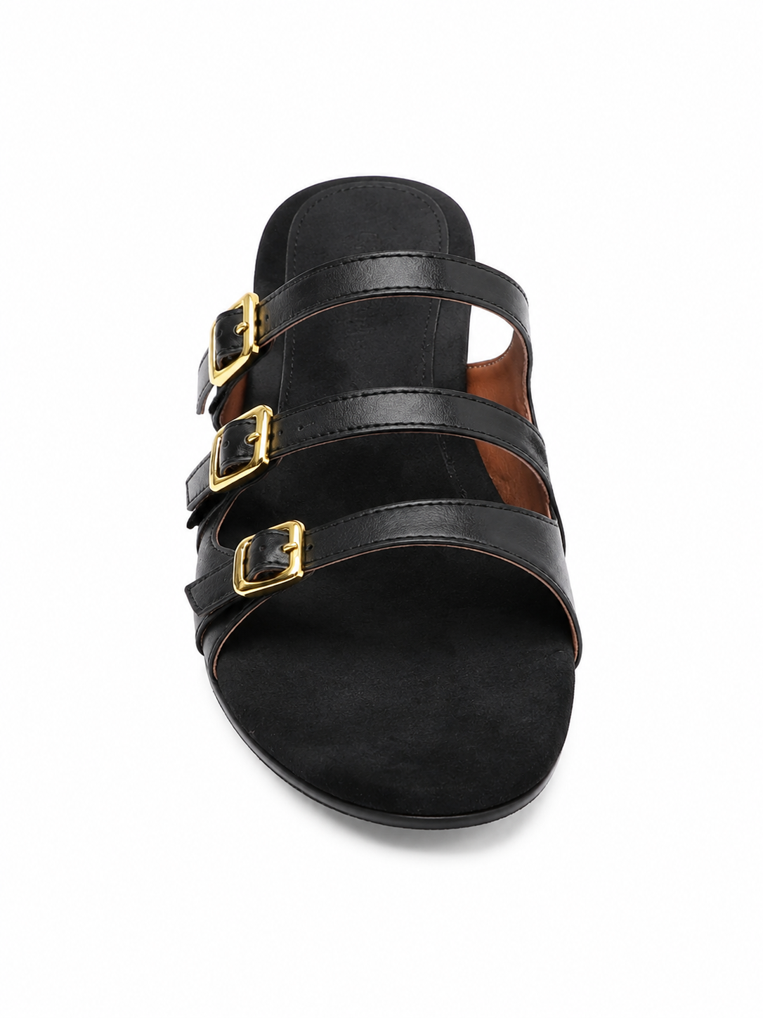 Triple Buckle Minimalist Slide Sandals for Women – Soft Comfort Low Wedge Mules