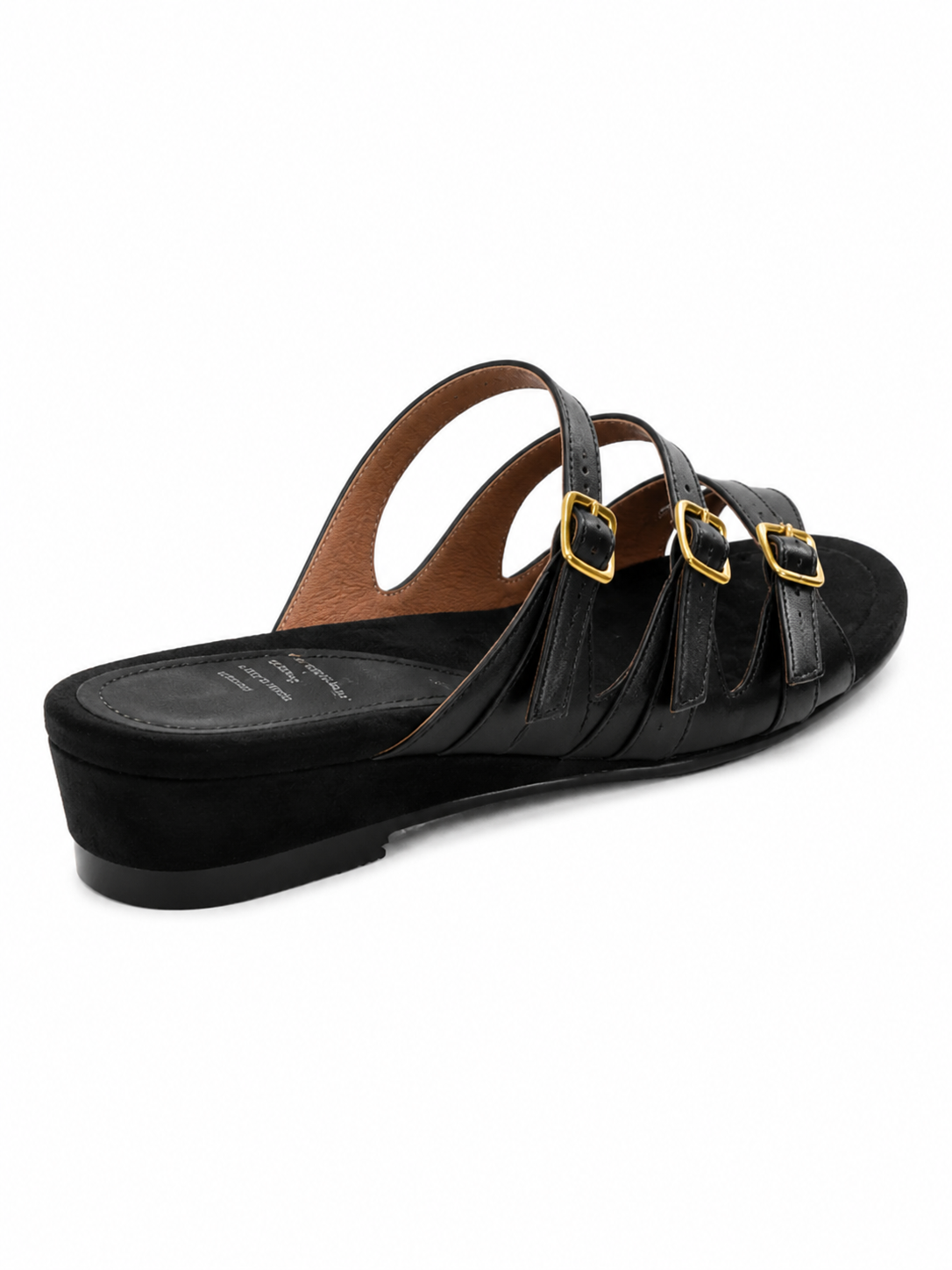 Triple Buckle Minimalist Slide Sandals for Women – Soft Comfort Low Wedge Mules
