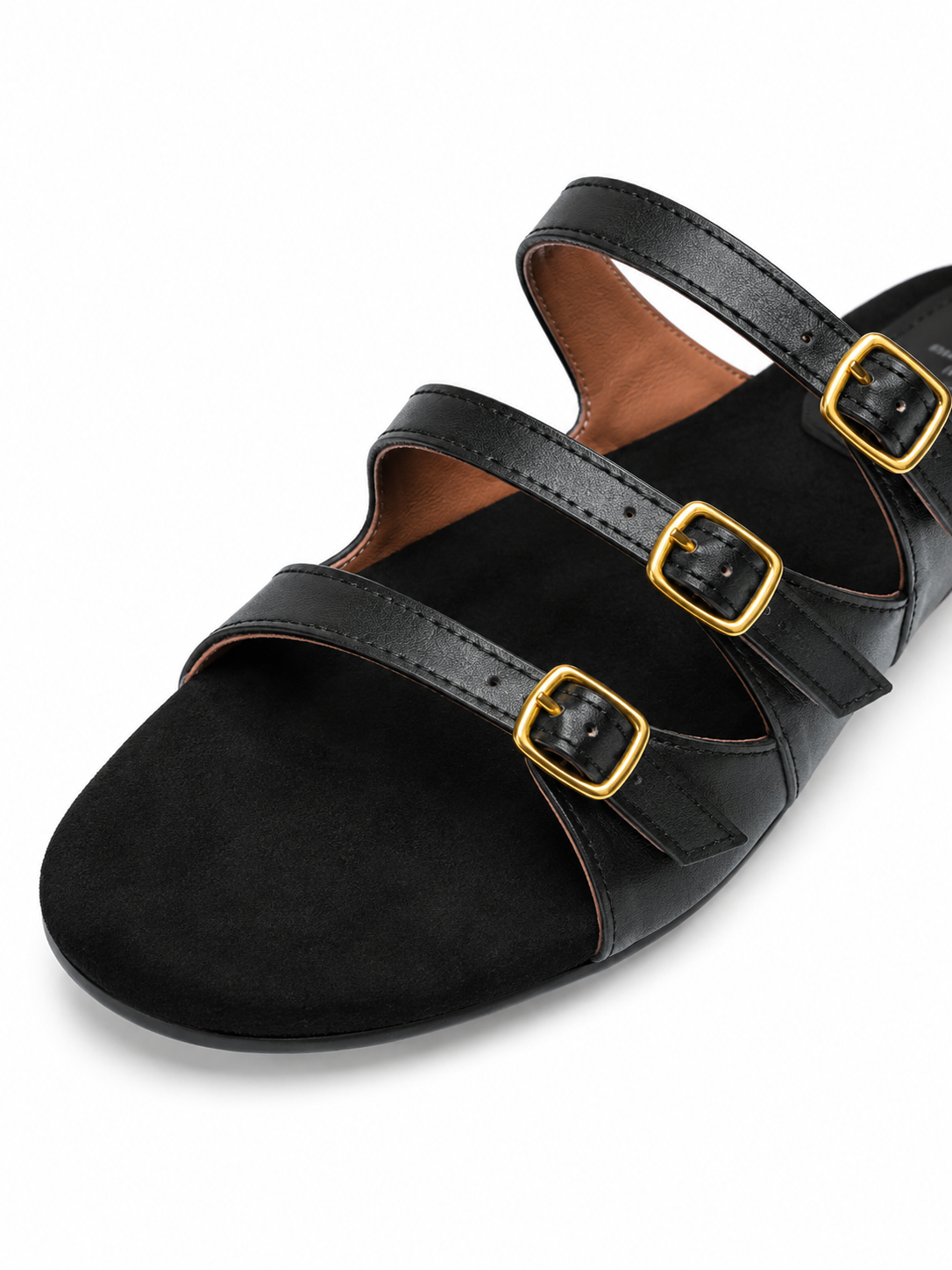 Triple Buckle Minimalist Slide Sandals for Women – Soft Comfort Low Wedge Mules