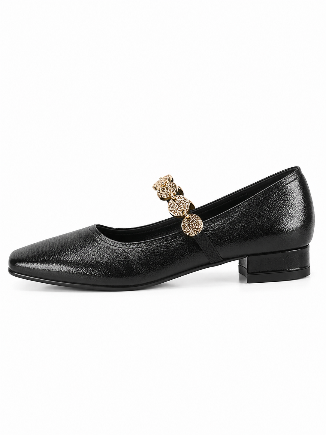 Vintage Gold Chain Mary Jane Flats – Square Toe Soft Leather Ballet Shoes for Women