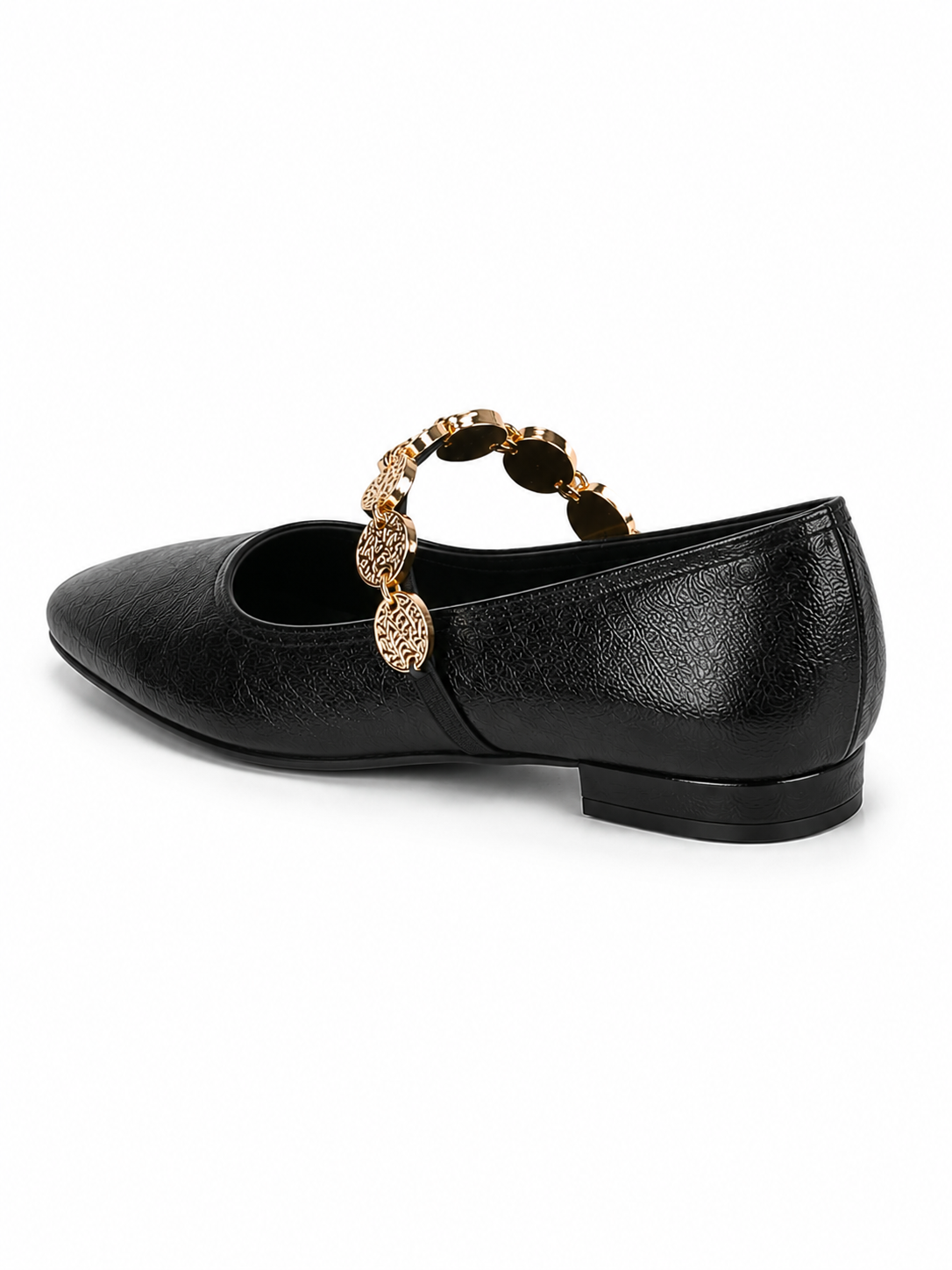 Vintage Gold Chain Mary Jane Flats – Square Toe Soft Leather Ballet Shoes for Women
