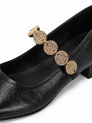 Vintage Gold Chain Mary Jane Flats – Square Toe Soft Leather Ballet Shoes for Women