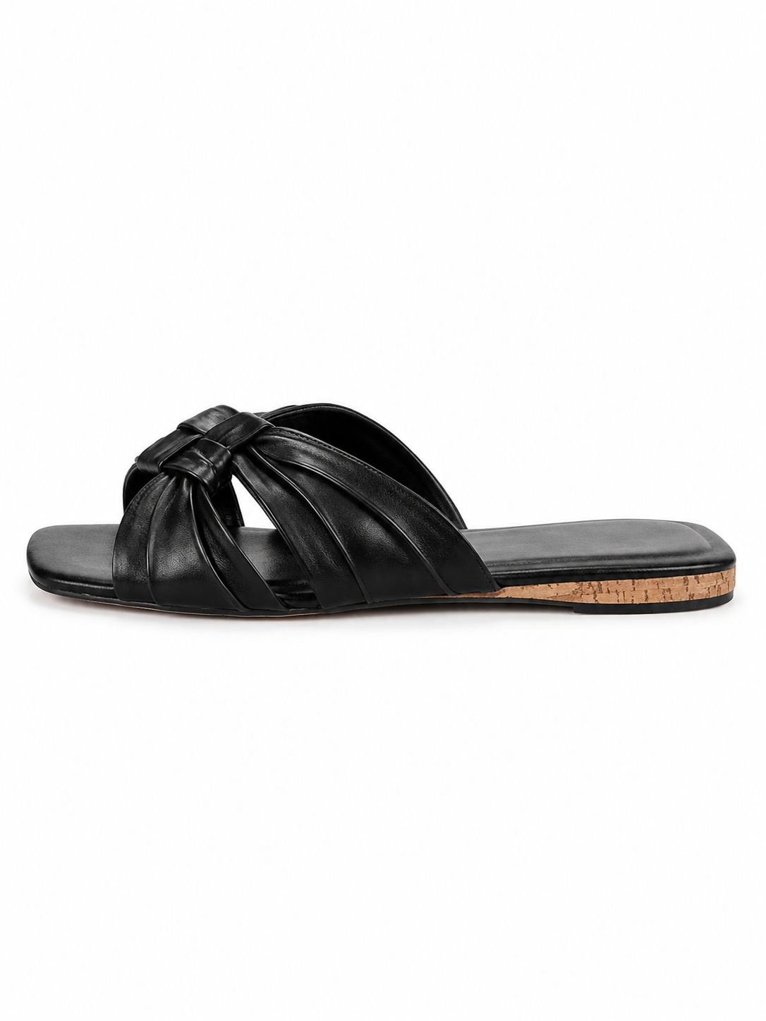 Woven Knot Leather Slide Sandals – Minimalist Square Toe Flat Mule Slippers