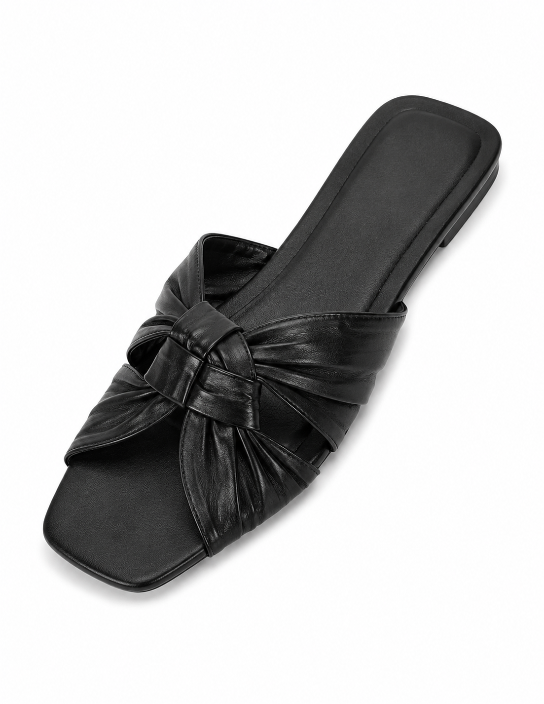Woven Knot Leather Slide Sandals – Minimalist Square Toe Flat Mule Slippers