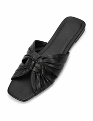 Woven Knot Leather Slide Sandals – Minimalist Square Toe Flat Mule Slippers