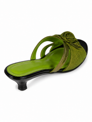 Vintage Satin Rose Cap Toe Mule Flats for Women – French Style Slip On Dress Shoes