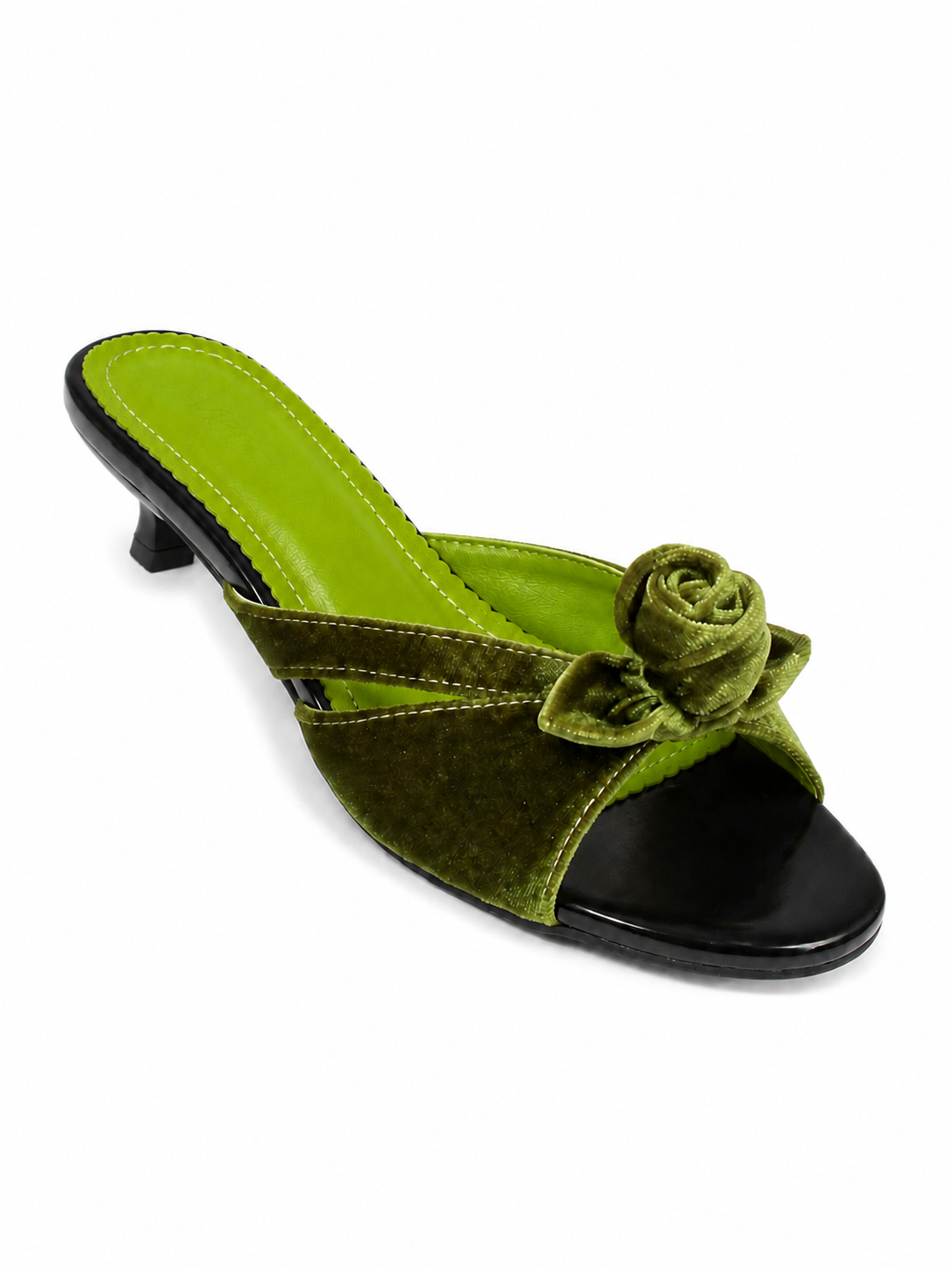 Vintage Satin Rose Cap Toe Mule Flats for Women – French Style Slip On Dress Shoes