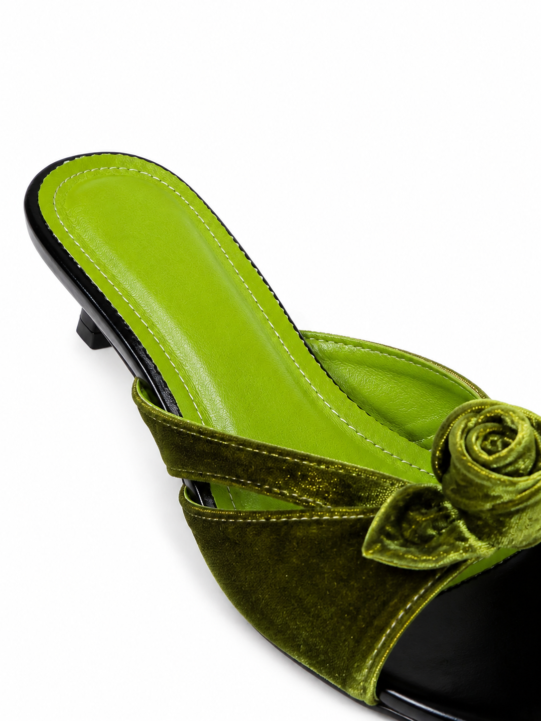Vintage Satin Rose Cap Toe Mule Flats for Women – French Style Slip On Dress Shoes