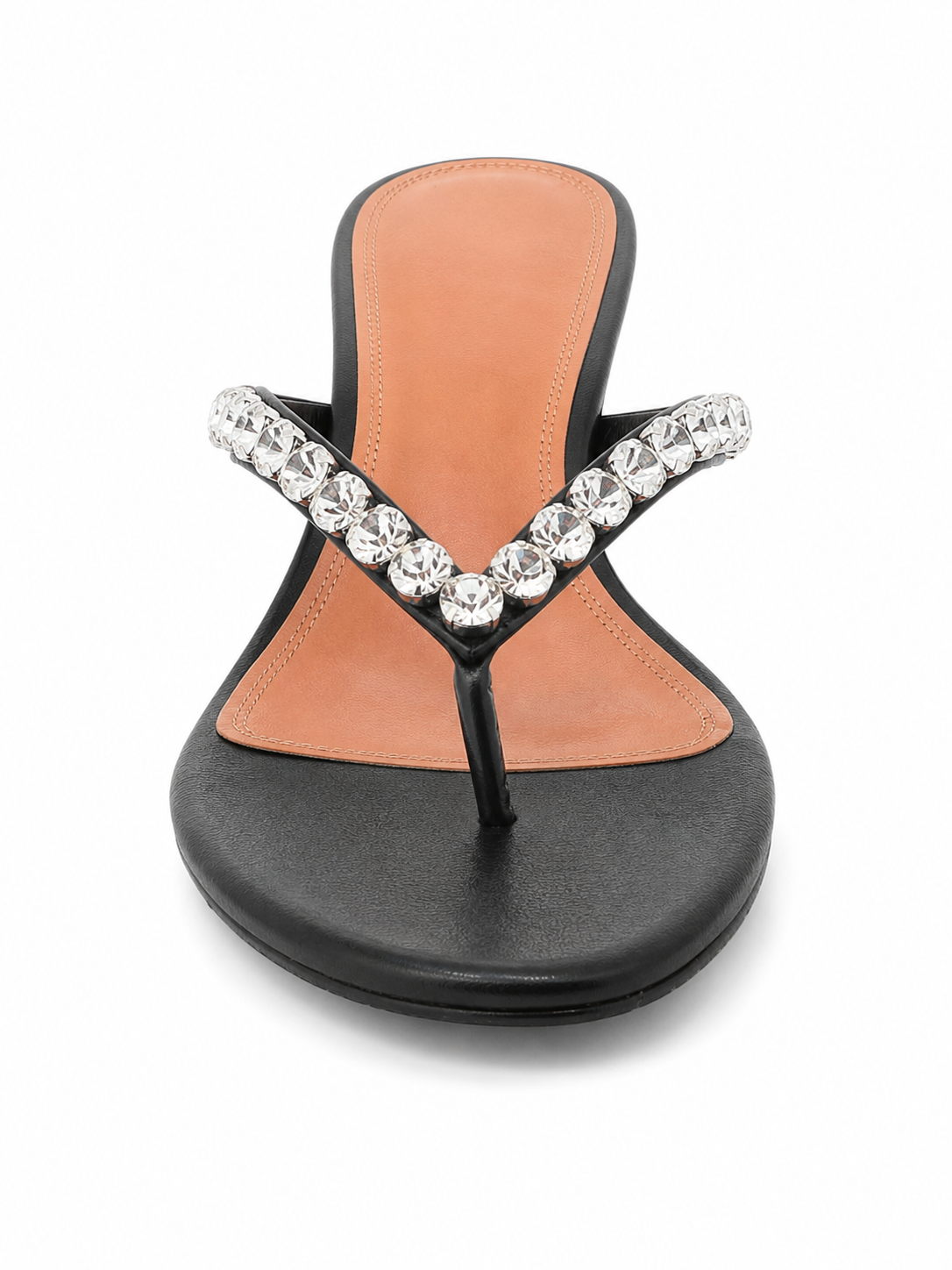 Rhinestone Kitten Heel Flip Flop Sandals – Square Toe Dressy Thong Mules for Women