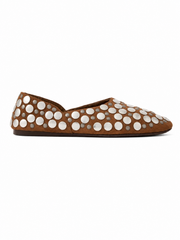 Studded Brown Suede Flats – Women's Casual Slip-On Loafers with Metallic Stud Detail