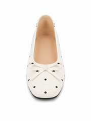 Polka Dot Ballet Flats – Comfortable Slip-On Round Toe Women’s Shoes with Bow Detail