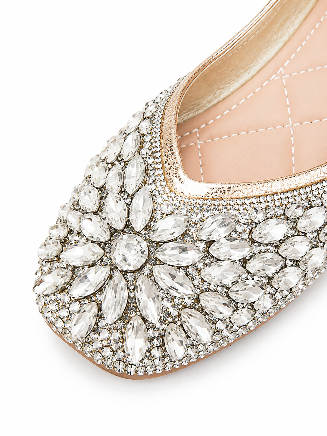 Crystal Rhinestone Ballet Flats – Sparkly Square Toe Dress Shoes for Women