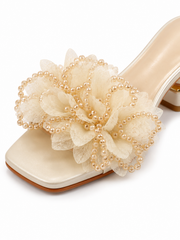 Floral Beaded Low Heel Mule Sandals