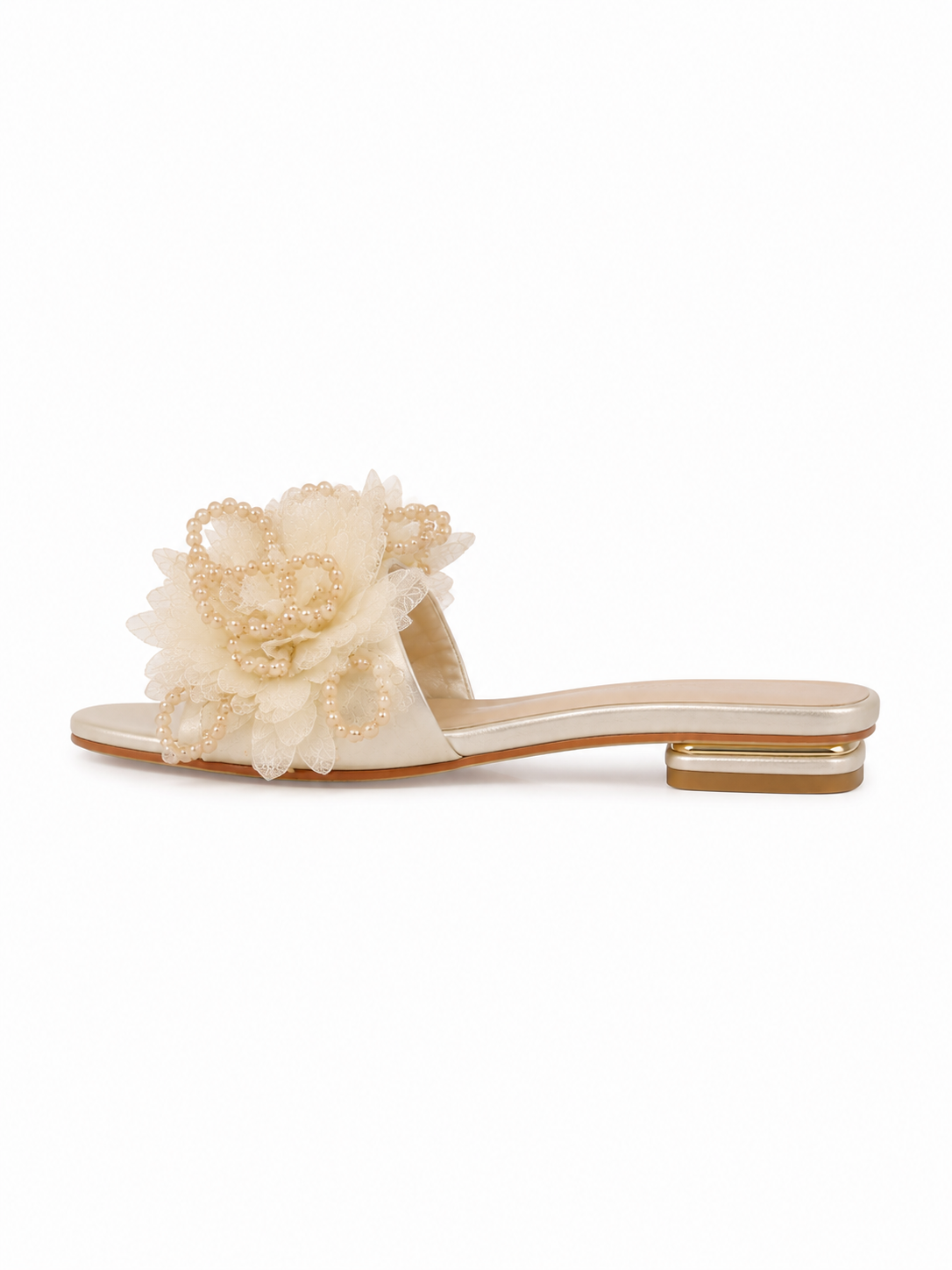 Floral Beaded Low Heel Mule Sandals