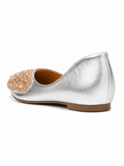 Embellished Metallic Ballet Flats with Crystal Beaded Toe