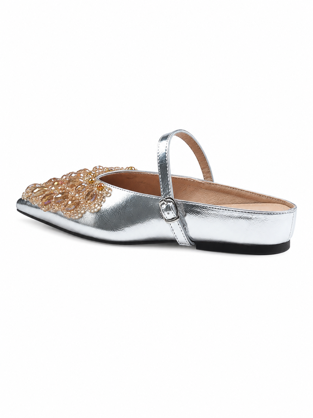 Luxury Pointed Toe Slingback Flats – Crystal Embellished Mary Jane Mules for Women