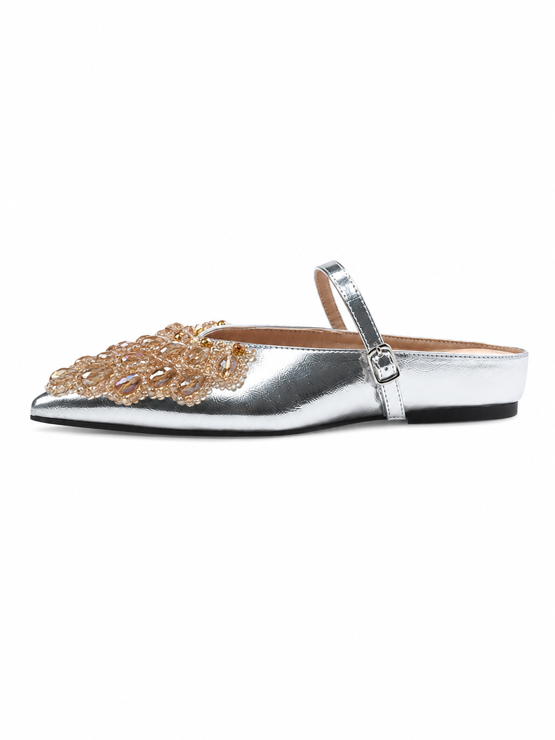 Luxury Pointed Toe Slingback Flats – Crystal Embellished Mary Jane Mules for Women