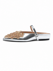 Luxury Pointed Toe Slingback Flats – Crystal Embellished Mary Jane Mules for Women