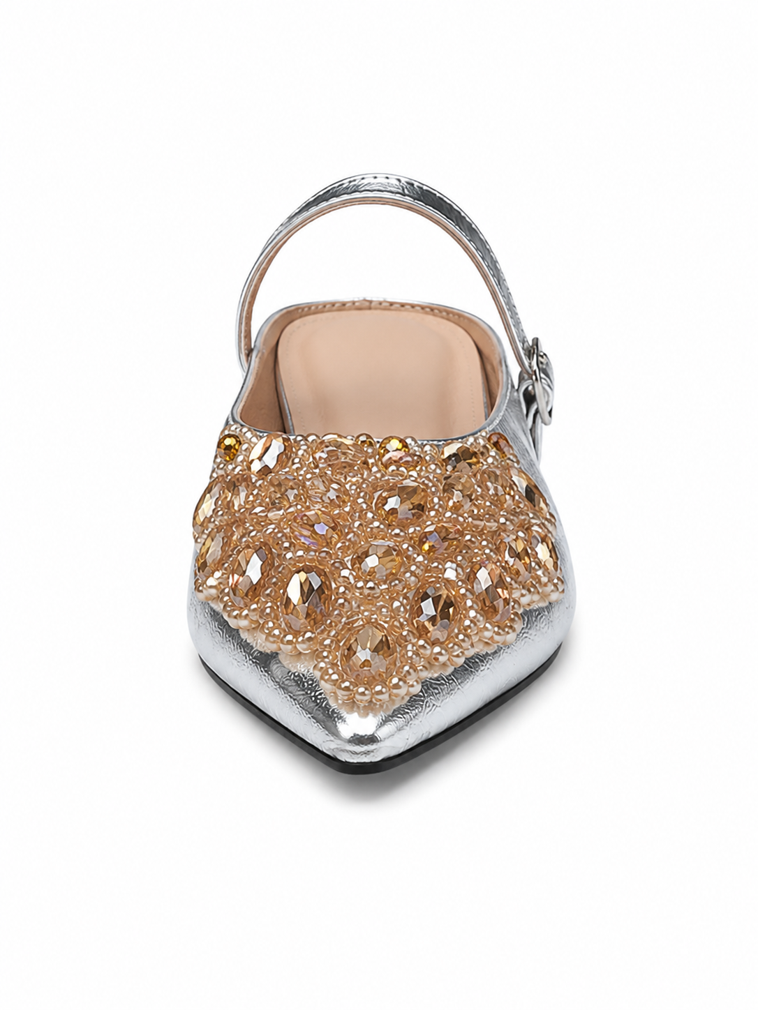 Luxury Pointed Toe Slingback Flats – Crystal Embellished Mary Jane Mules for Women