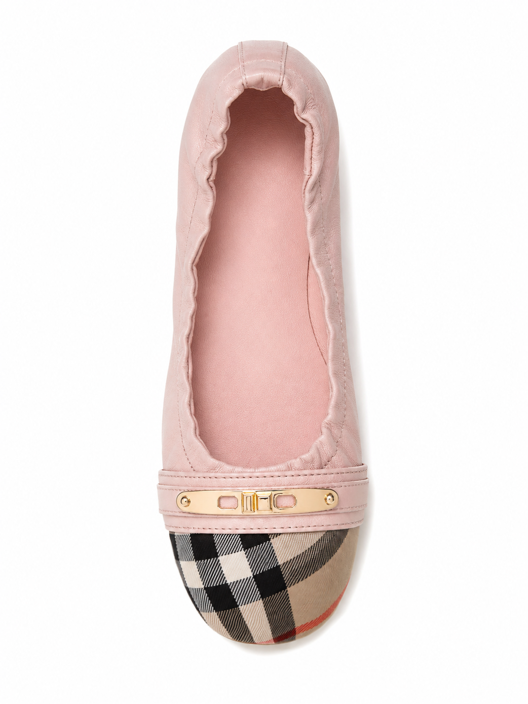 Women’s Genuine Leather Foldable Ballet Flats – Plaid Cap Toe Travel Shoes