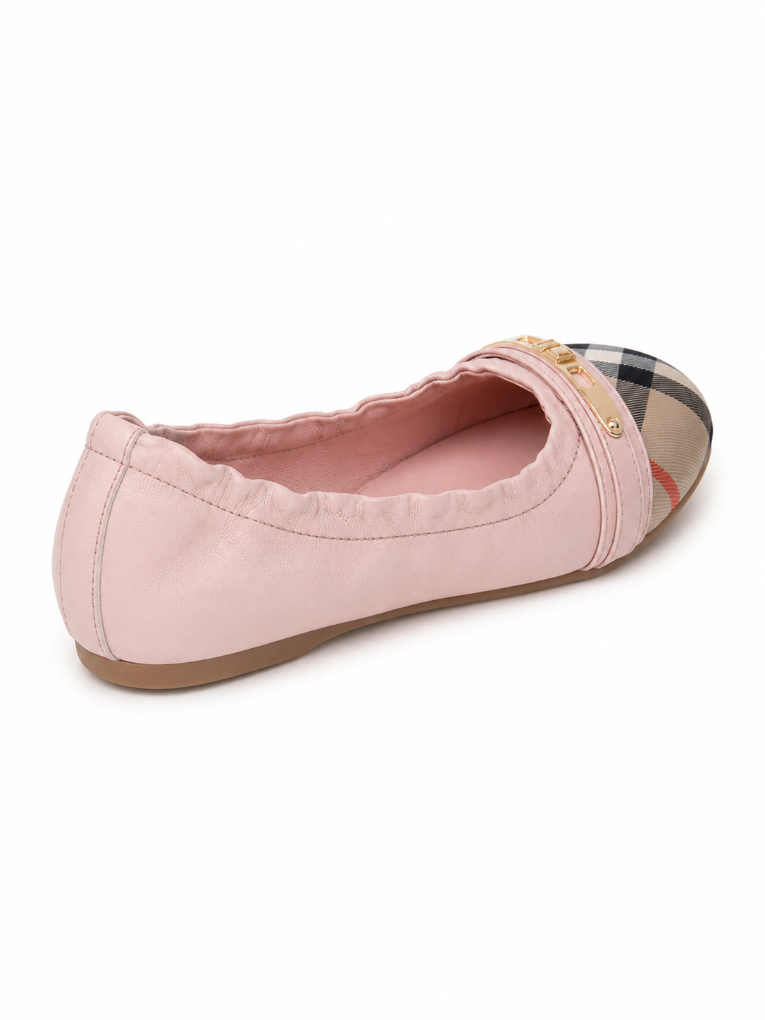 Women’s Genuine Leather Foldable Ballet Flats – Plaid Cap Toe Travel Shoes