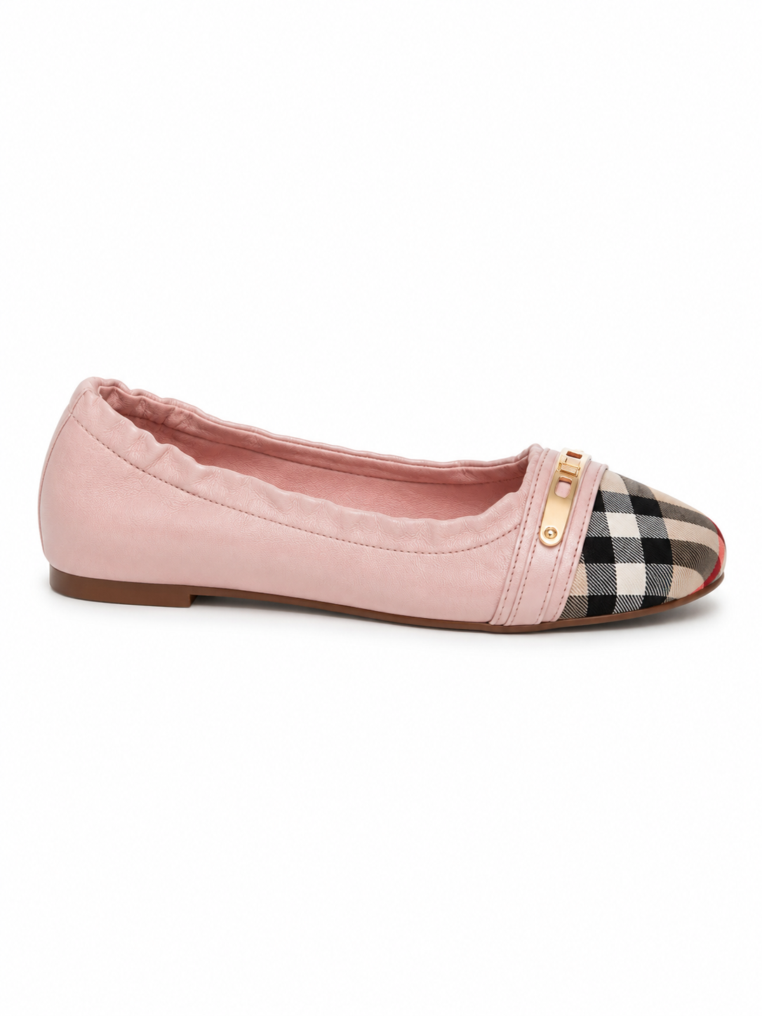 Women’s Genuine Leather Foldable Ballet Flats – Plaid Cap Toe Travel Shoes