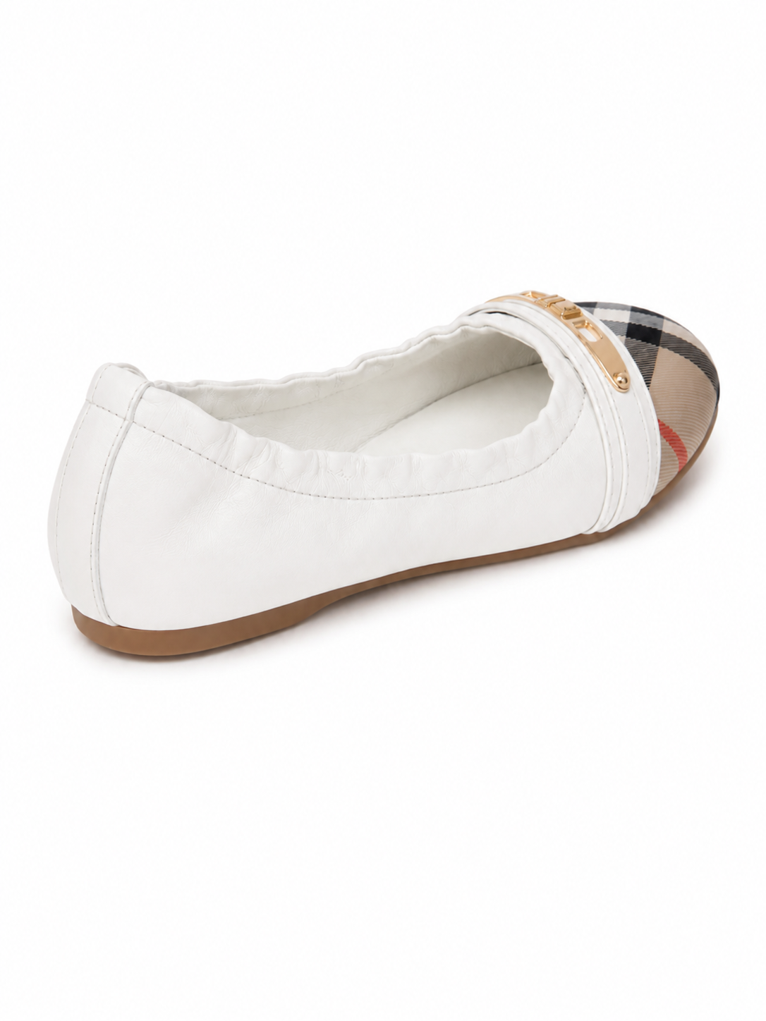 Women’s Genuine Leather Foldable Ballet Flats – Plaid Cap Toe Travel Shoes