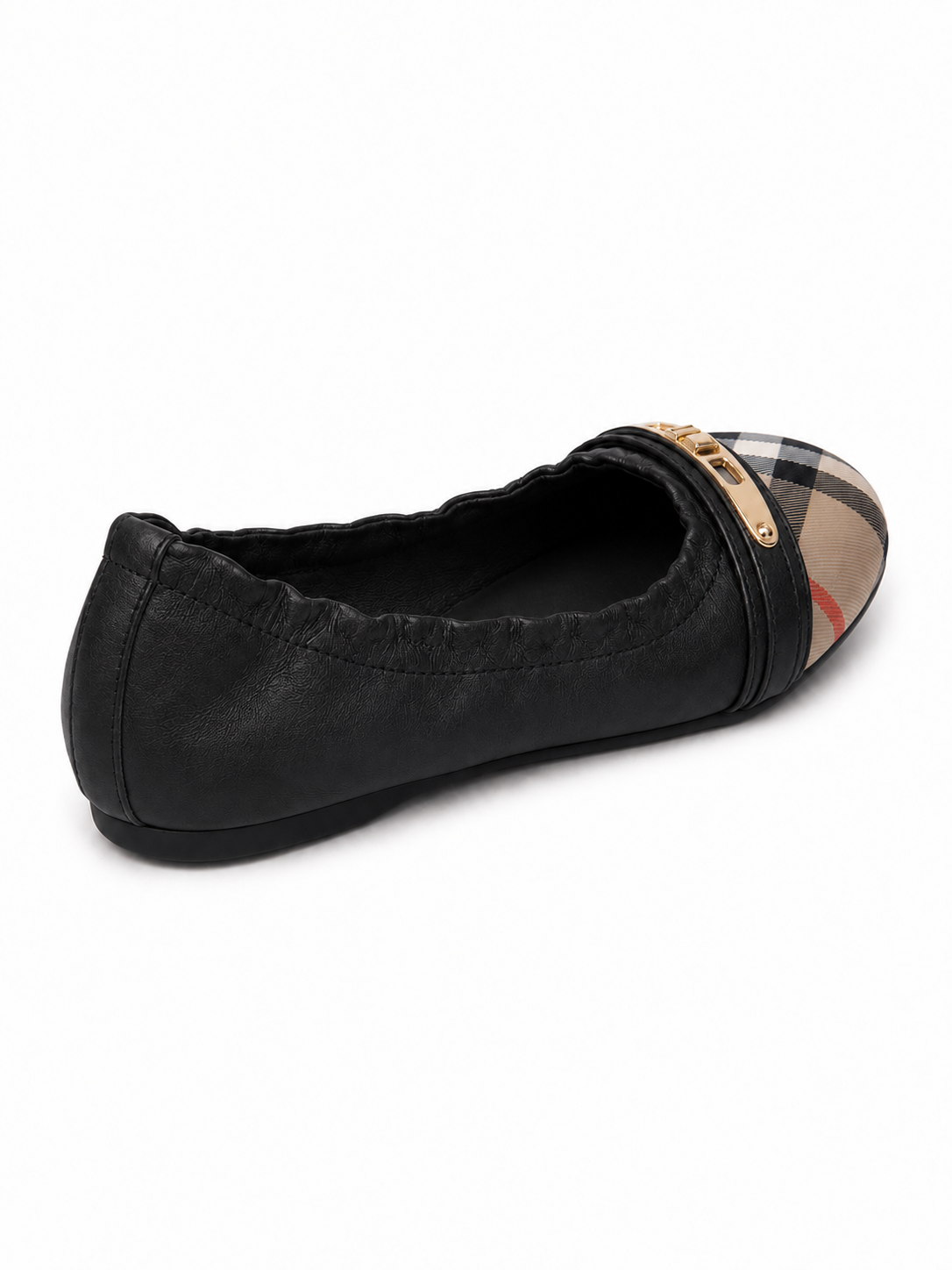Women’s Genuine Leather Foldable Ballet Flats – Plaid Cap Toe Travel Shoes